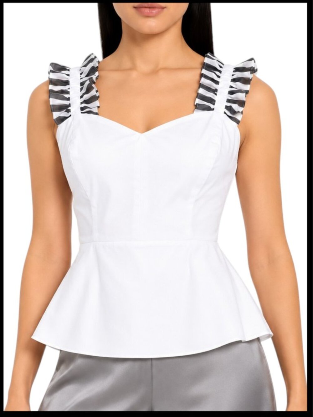 Amanda Uprichard White Cotton Peplum Top Sweetheart Neck Ruffle Straps M